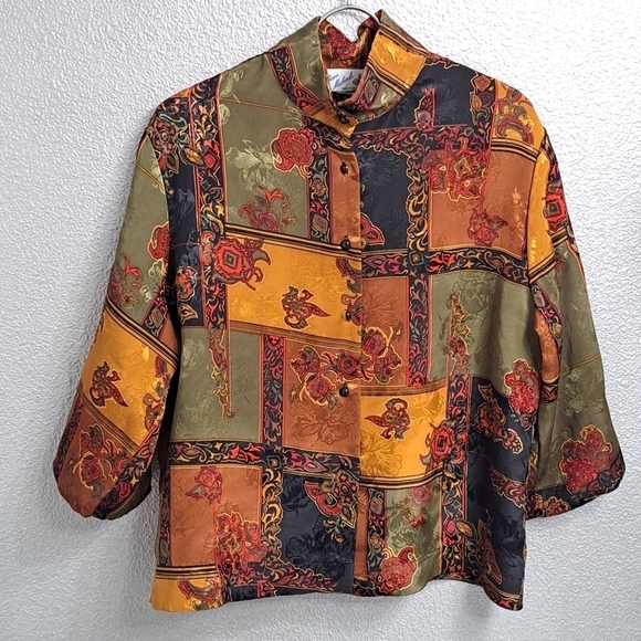 Vintage Marie Michael's Blouse With An Asian Influence Size 14 - Picture 8 of 11